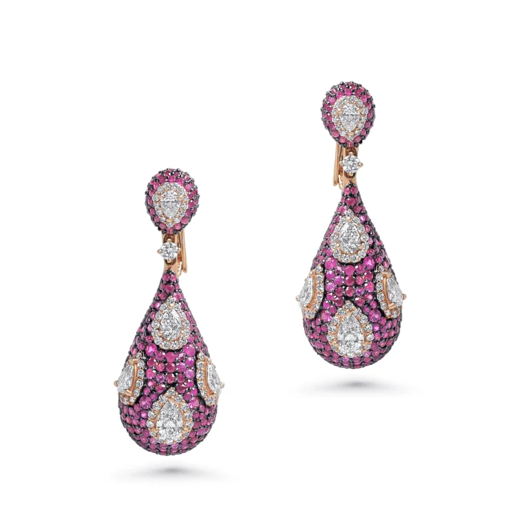 Ruby & Diamond Pear Drop Earrings