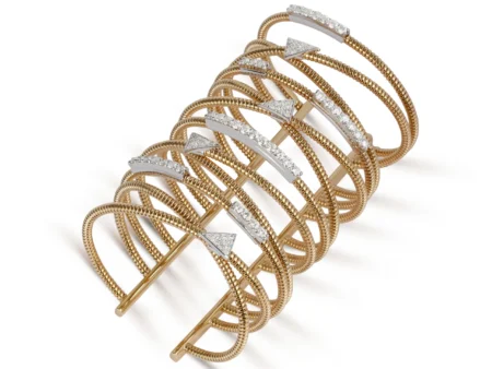 Two-Tone Wide Diamond Charm Cuff Bracelet