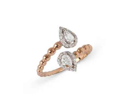 Two-Tone Double Pear Diamond Beaded Ring