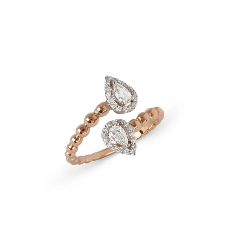 Two-Tone Double Pear Diamond Beaded Ring